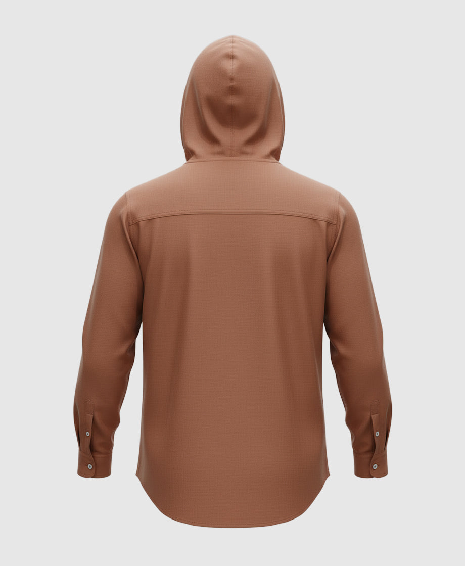 Maroon Brown and rust red long-sleeve shirt with a hood for men