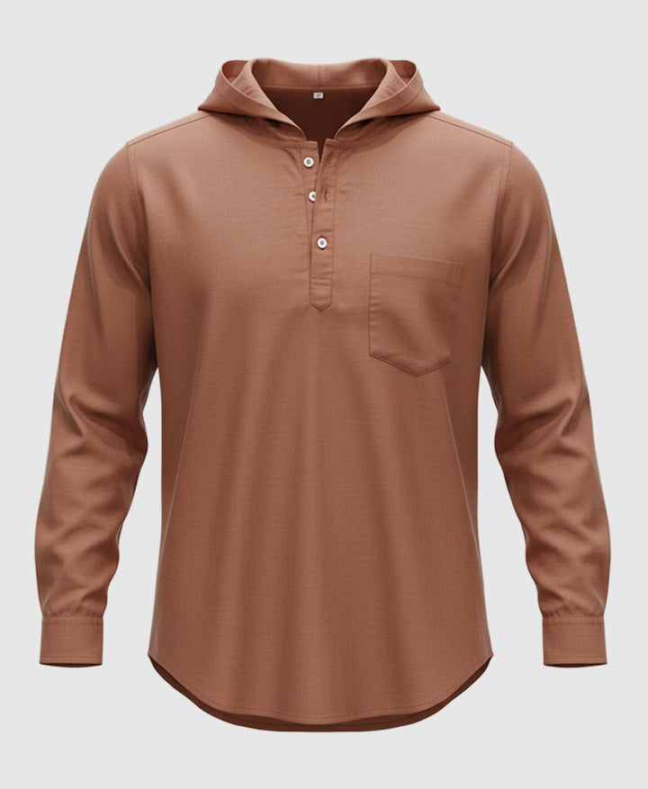 Maroon Brown and rust red long-sleeve shirt with a hood for men