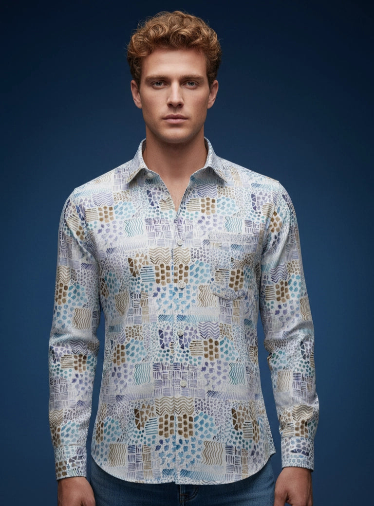 Men wearing Reddish-brown rust color floral  patterned men shirt , full sleeves.