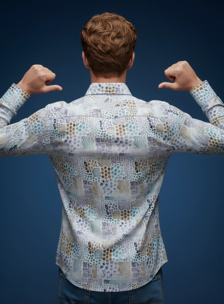 Men wearing Reddish-brown rust color floral  patterned men shirt , full sleeves.