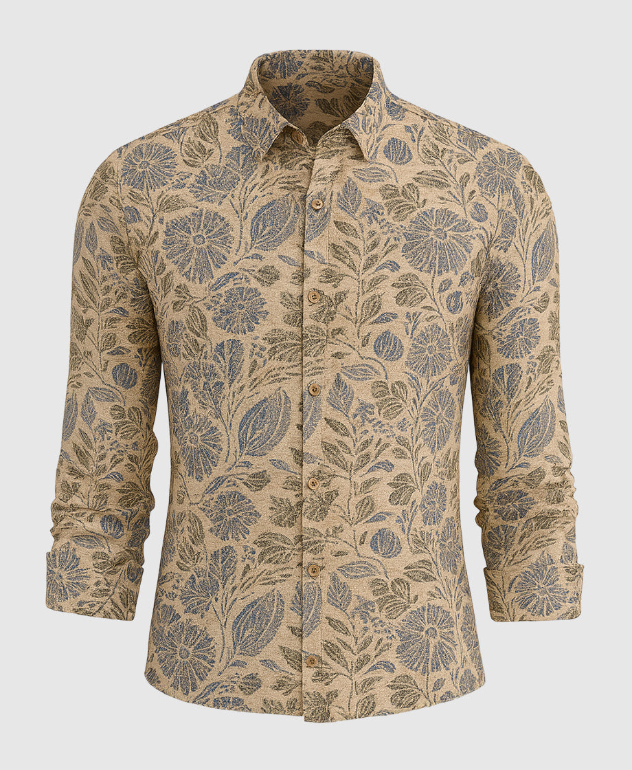 Floral patterned shirt on a beige background
