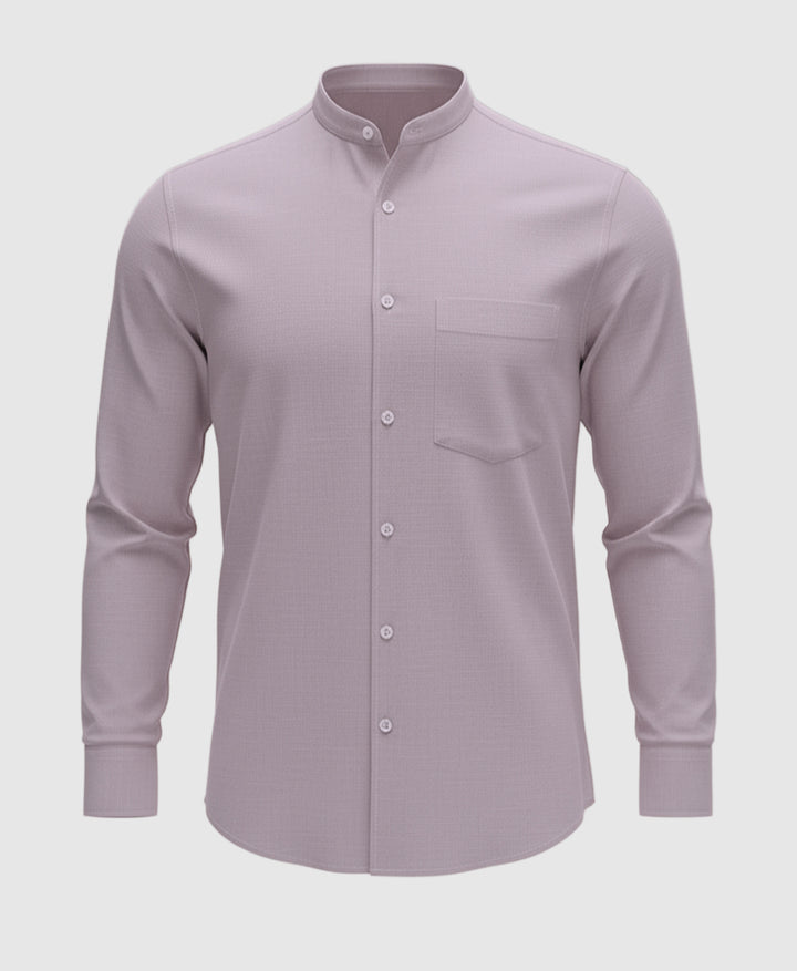 Light beige long-sleeve shirt for men. Mandarin Collar.