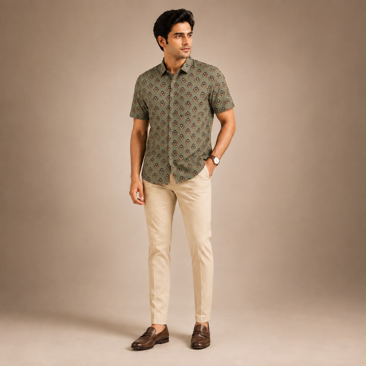 Olive Bloom Shirt for Men