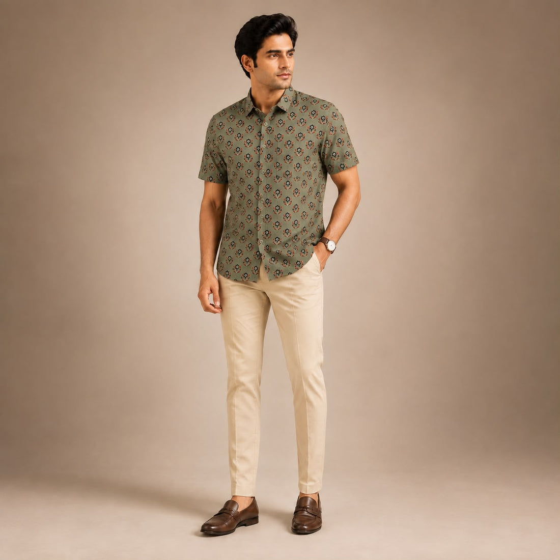 Olive Bloom Shirt for Men