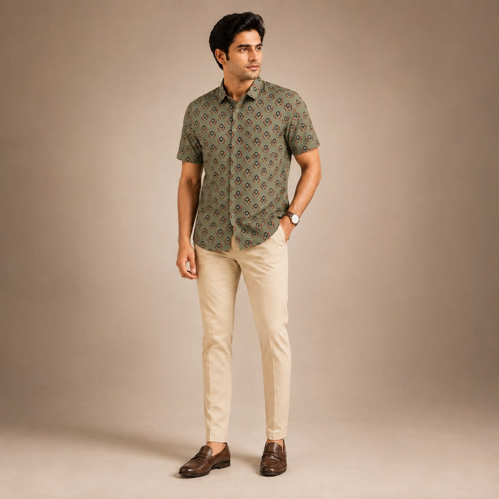 Olive Bloom Shirt for Men