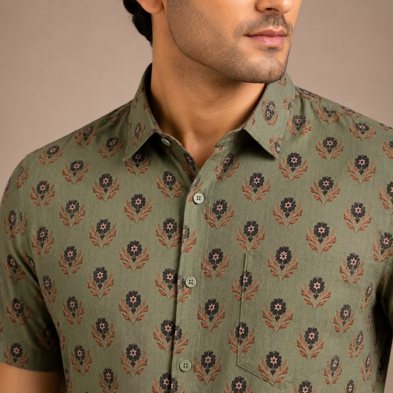 Olive Bloom Shirt for Men