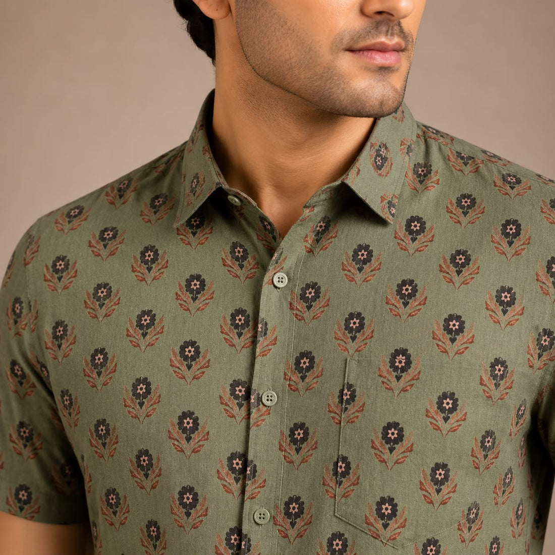 Olive Bloom Shirt for Men