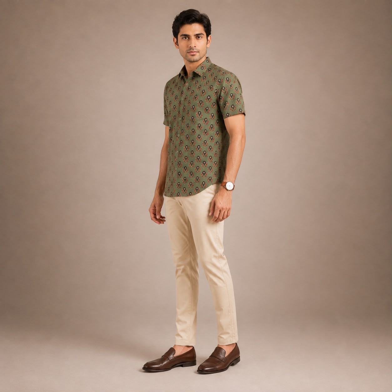 Olive Bloom Shirt for Men
