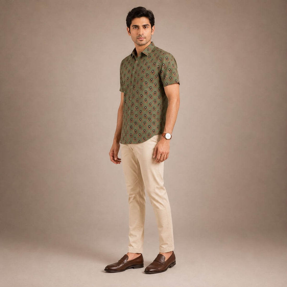 Olive Bloom Shirt for Men