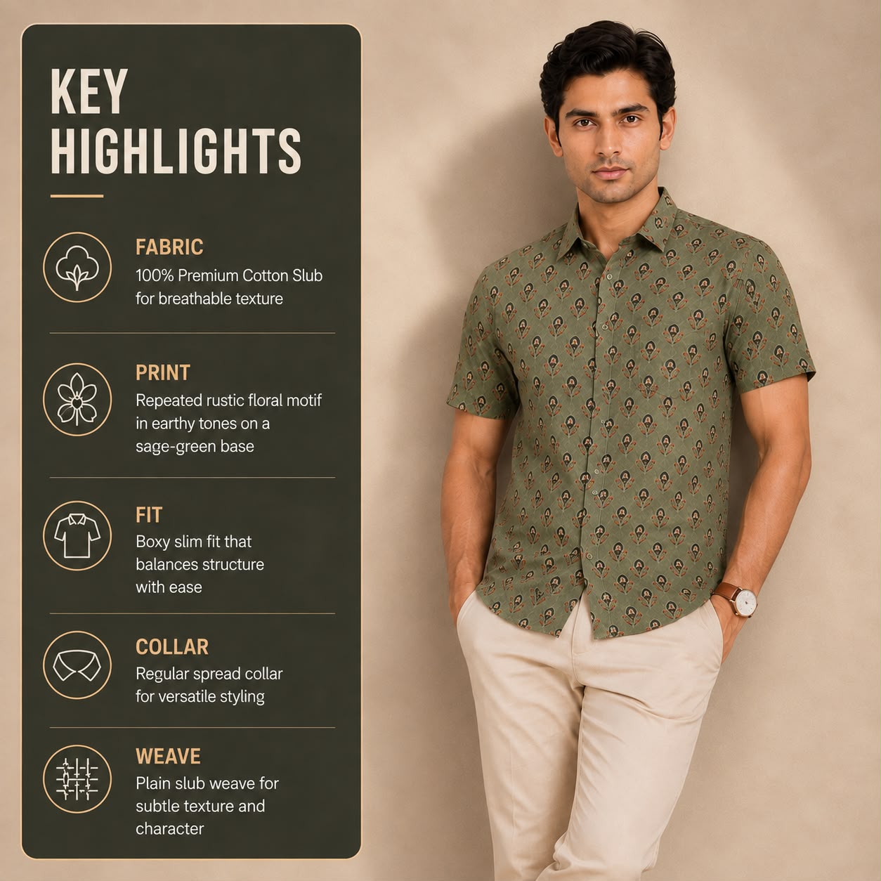 Olive Bloom Shirt for Men