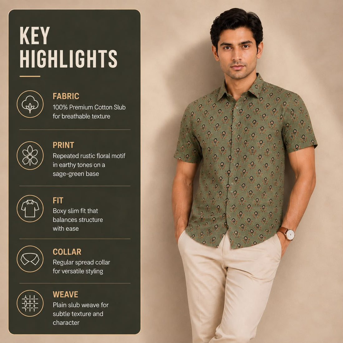 Olive Bloom Shirt for Men