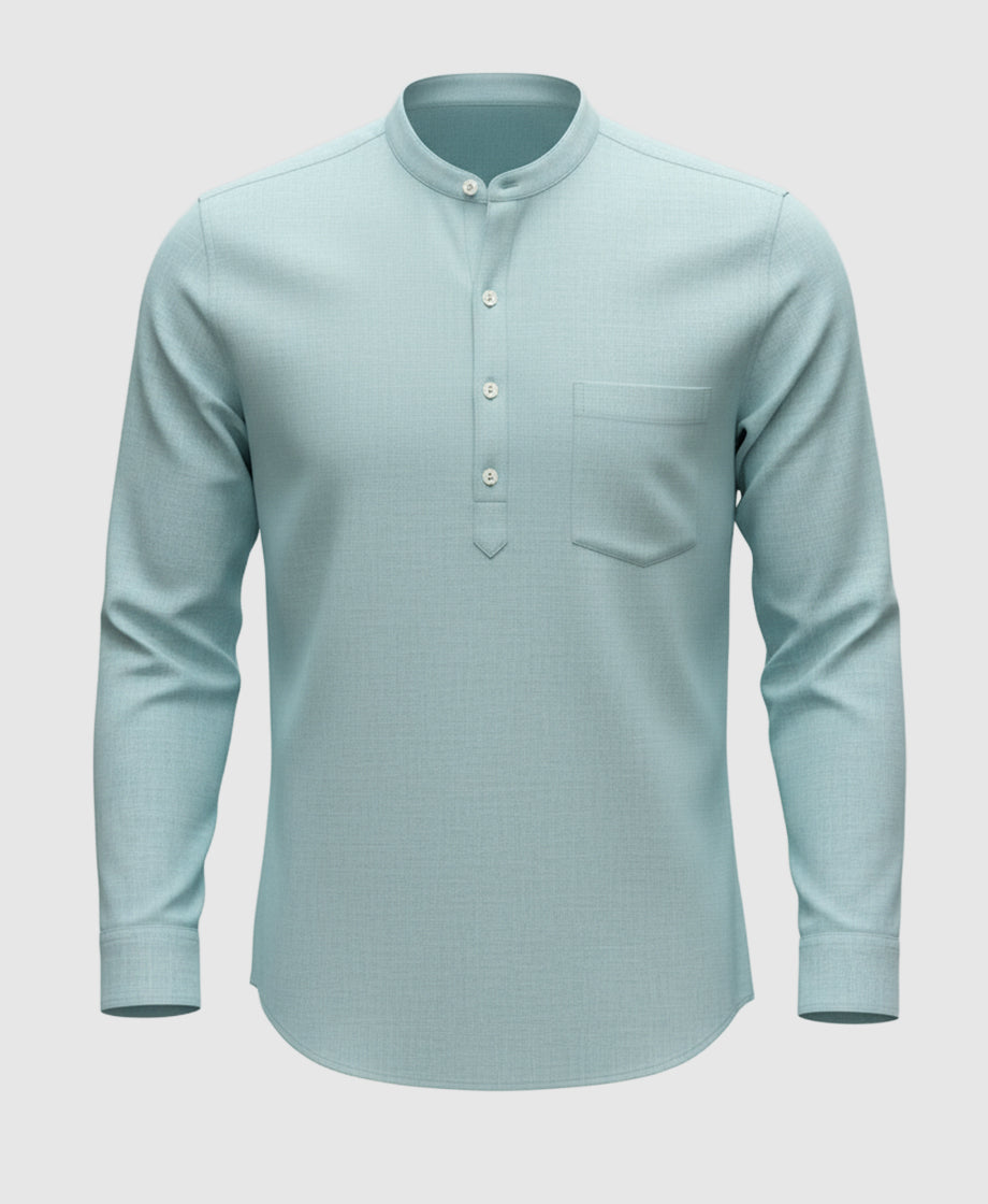 Light blue long-sleeve shirt for men. Mandarin Collar.