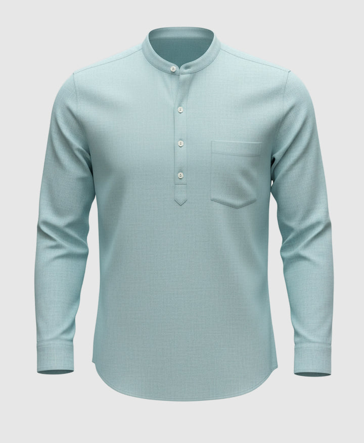 Light blue long-sleeve shirt for men. Mandarin Collar.